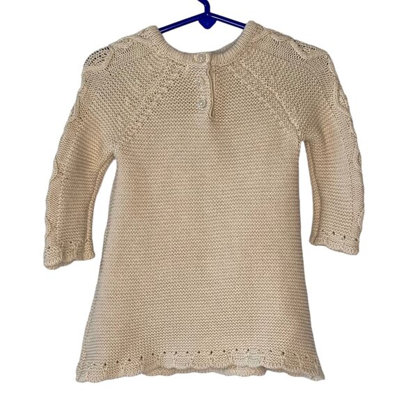 CUPCAKES AND CASHMERE Beige Cable Knit Long Sleeve A-Line Infant Dress Size 12M - Picture 5 of 6